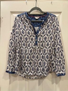 Boden Blue and White Bohemian Printed Long-Sleeve Henley